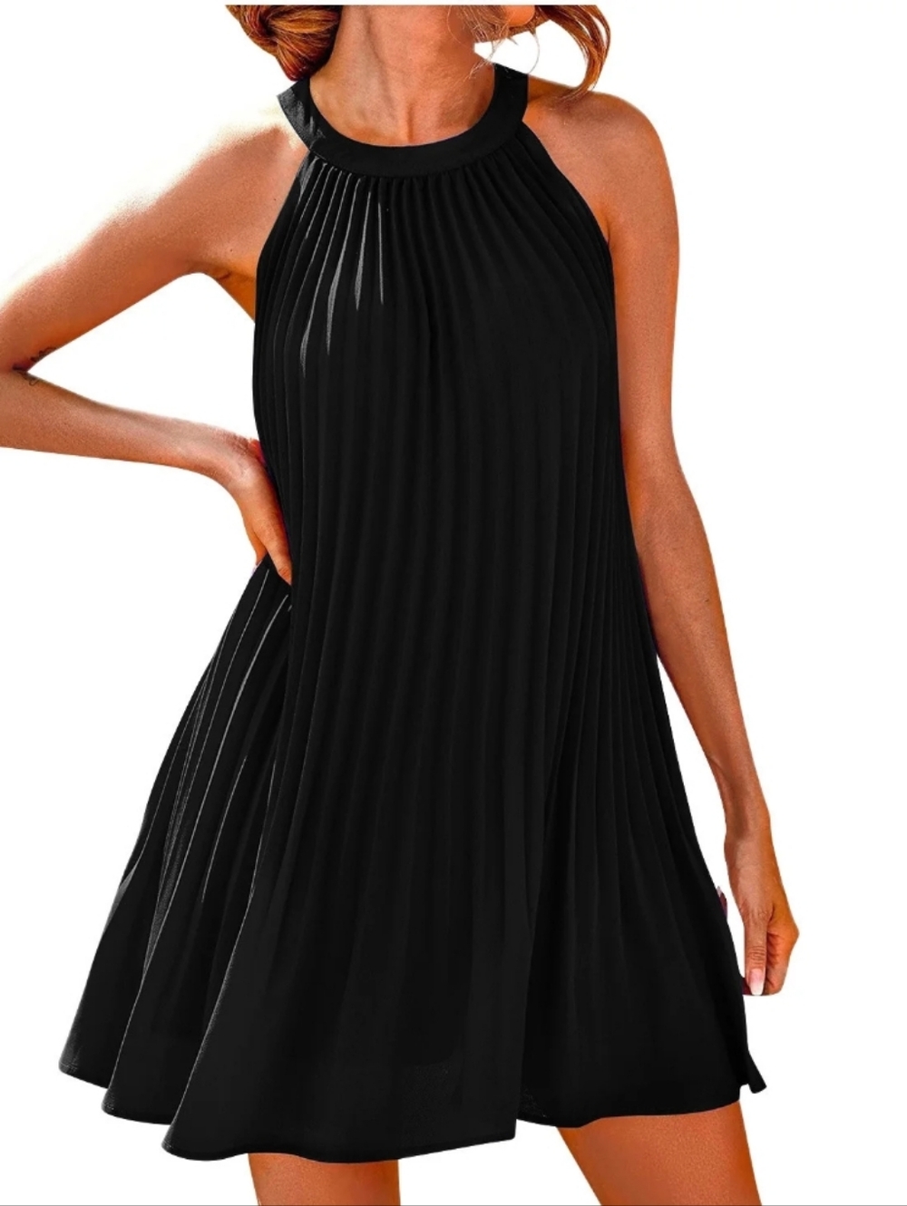 Pretty Garden Black Sleeveless Pleated Halter Mini Dress - Extra Large